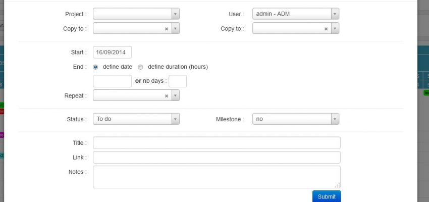 Task creation form in online project management tool